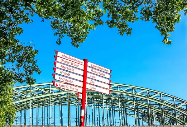 Signpost at the Rhine promenade in Cologne, Germany — Stock Photo, Image