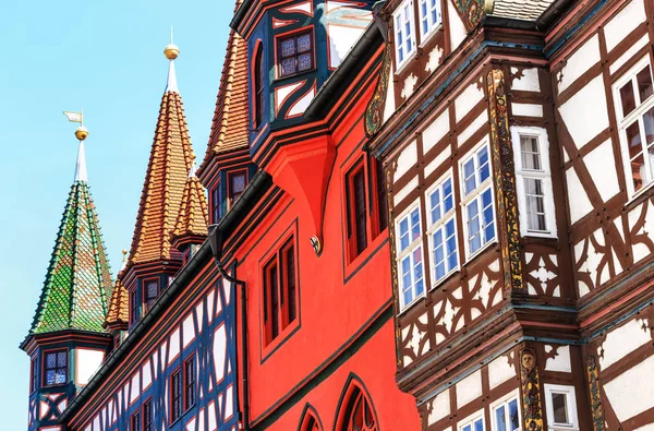 フルダ、ドイツの木組みの家の絵のような古い市庁舎 ストックフォト