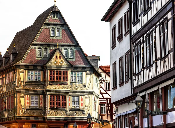 Historické středověké domy ve starém městě Miltenberg, Německo Royalty Free Stock Obrázky