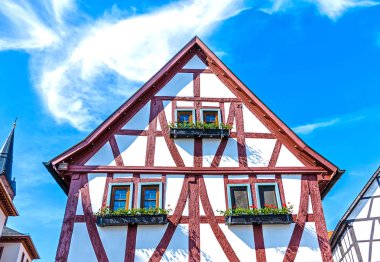 Yarı ahşap evde tarihi eski şehir Seligenstadt, Hesse, Almanya