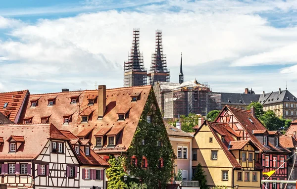 Uma Fileira Colorida Casas Porto Bamberg Baviera Alemanha — Fotografia de Stock