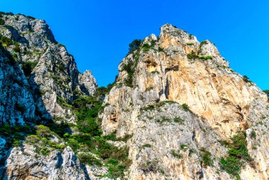 Manzarası deniz kayalıklarla Capri Adası, İtalya