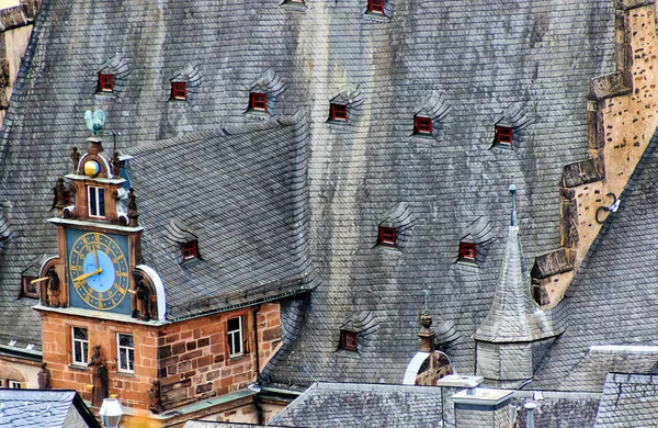 Stadhuis Dak Renaissance Toren Met Klok Gevel Universiteitsstad Marburg Hessen — Stockfoto