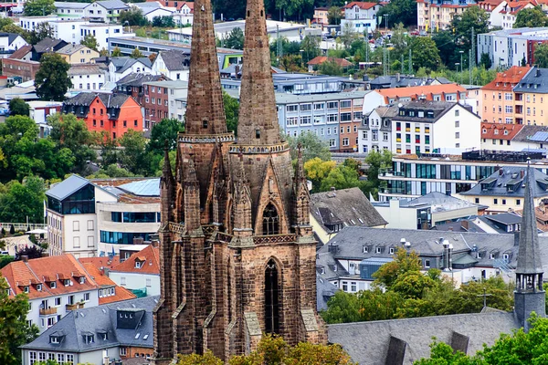 Vista Panorámica Ciudad Universitaria Marburgo Con Iglesia Santa Isabel Alemania — Foto de Stock