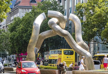 BERLIN, GERMANY-JULY 27, 2018: Tauentzienstrasse Kudamm  modern sculpture, National Monument by Matschinsky-Denninghoff symbolic of a broken Berlin chain.