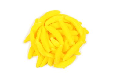 Beyaza izole edilmiş sulu renkli jöleli muzlu tatlılar. Gummy cand