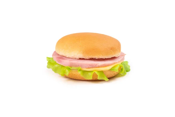 Sandwich con jamón, queso, lechuga sobre fondo blanco . —  Fotos de Stock