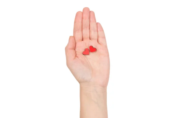 손 이 고립된 여성의 빨간 심장. — 스톡 사진