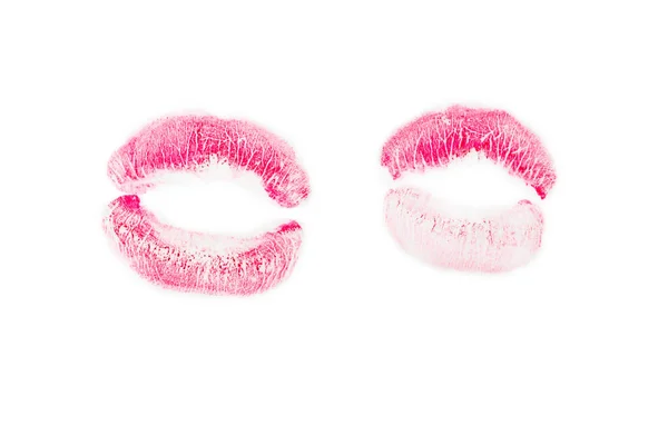 Kobiecy pocałunek na białym. Czerwona szminka. — Zdjęcie stockowe