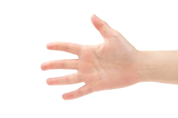 Kobieta ręka odizolowana na białym tle pokazuje pięć. — Zdjęcie stockowe