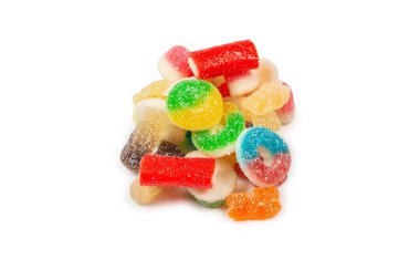 Çeşit çeşit şekerleme. Üst Manzara. Jöleli şekerler. İzole edilmiş olarak.