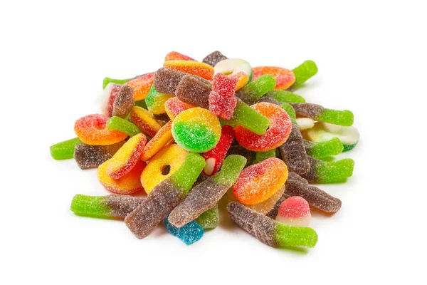 Verschiedene Gummibärchen. Ansicht von oben. Gelee Bonbons. isoliert auf whi — Stockfoto