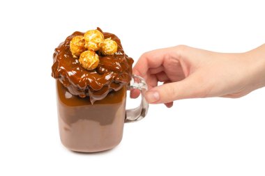 Krem şantili çikolatalı milkshake, kurabiye, waffle, servis