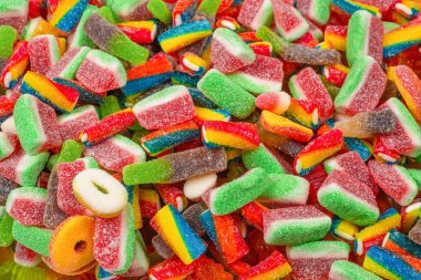 Çeşit çeşit şekerleme. Üst Manzara. Jöle tatlısı arka planı. 