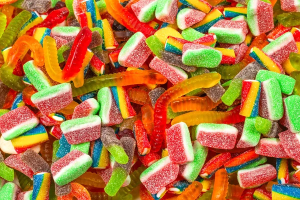 Permen karet berbagai macam. Pemandangan bagus. Latar belakang jelly sweets. — Stok Foto