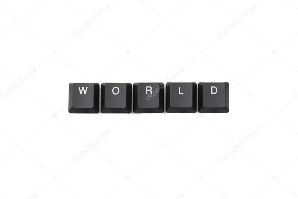 Word world written on keyboard. Isolated on white. 