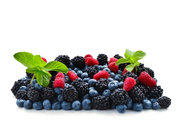 Blackberry Raspberry Blueberry Mint Background — Stock Photo, Image