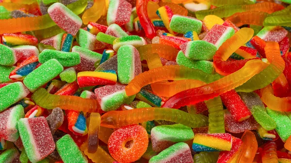 Permen karet berbagai macam. Pemandangan bagus. Latar belakang jelly sweets. — Stok Foto