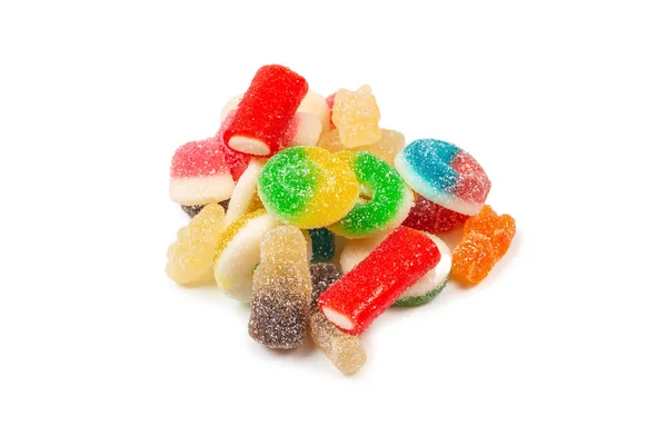 Assorted gummy candies. Top view. Jelly  sweets. Isolated on whi — Stock Photo, Image
