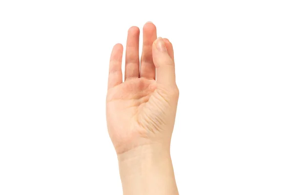 Hand van de vrouw geïsoleerd op wit — Stockfoto