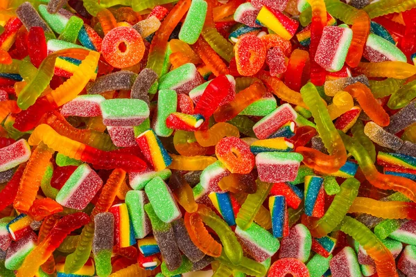 Permen karet berbagai macam. Pemandangan bagus. Latar belakang jelly sweets. — Stok Foto