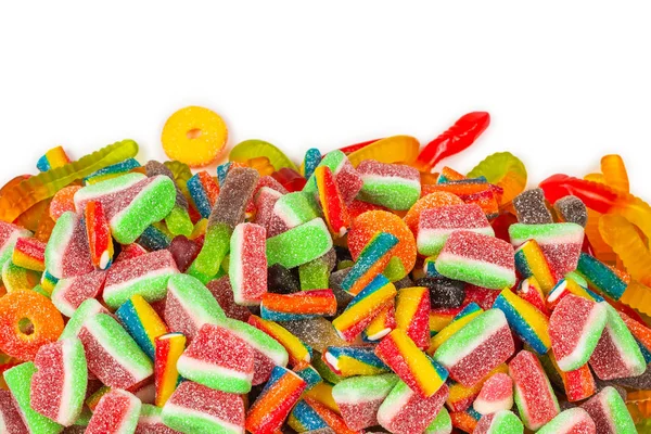 맛있는 사탕을 준비 했어. 위에서 본 모습. 젤리 사탕의 배경. — 스톡 사진