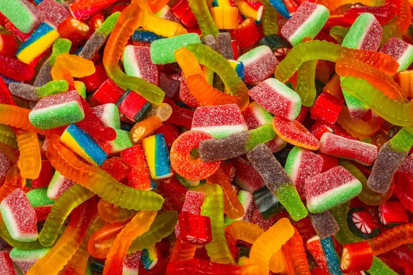 Permen karet berbagai macam. Pemandangan bagus. Latar belakang jelly sweets. — Stok Foto