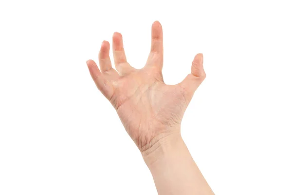 Mão Mulher Isolada Branco Vista Superior — Fotografia de Stock