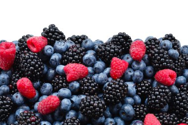 Böğürtlen, ahududu, yaban mersini arka planı. Üst görünüm.