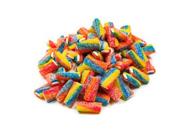 Renkli tüpler, jöleli şekerler. Üst görünüm.