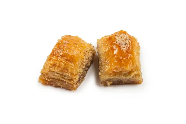 Delicioso Baklava Dulce Aislado Sobre Fondo Blanco Vista Superior —  Fotos de Stock