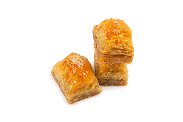 Läcker Söt Baklava Isolerad Vit Bakgrund Ovanifrån — Stockfoto