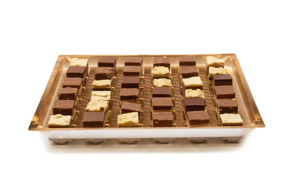 Čokoládové Bonbóny Izolované Bílém Pozadí Horní Pohled — Stock fotografie