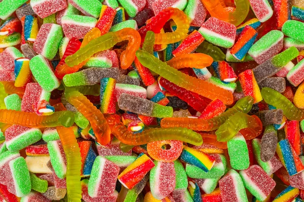 Verschiedene Leckere Gummibärchen Ansicht Von Oben Gelee Bonbons Hintergrund — Stockfoto