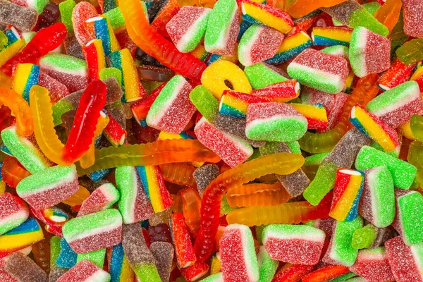 Verschiedene Leckere Gummibärchen Ansicht Von Oben Gelee Bonbons Hintergrund — Stockfoto