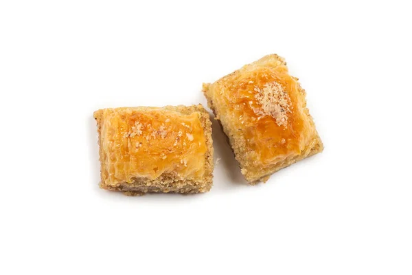 Heerlijke Zoete Baklava Geïsoleerd Witte Achtergrond Bovenaanzicht — Stockfoto