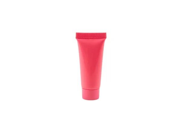 Rosa Plastikflaschen Für Hygieneartikel Kosmetika Hygieneartikel Auf Weißem Hintergrund Kopierraum — Stockfoto
