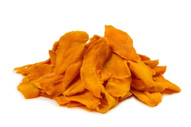 Tatlı mango dilimleri arka planda. Üst görünüm. 