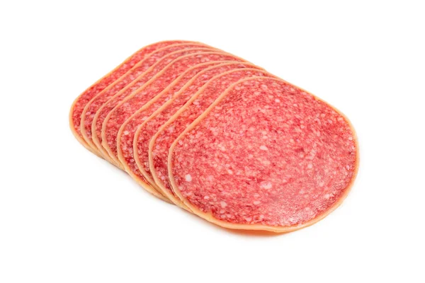 Gustose Fette Salame Isolate Sfondo Bianco — Foto Stock