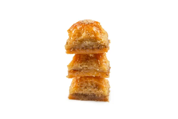 Heerlijke Zoete Baklava Geïsoleerd Witte Achtergrond Bovenaanzicht — Stockfoto