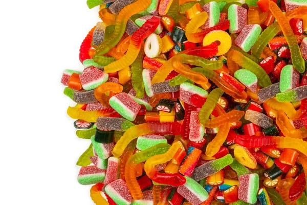 对美味的糖果进行分类 顶部视图 果冻糖的背景 — 图库照片