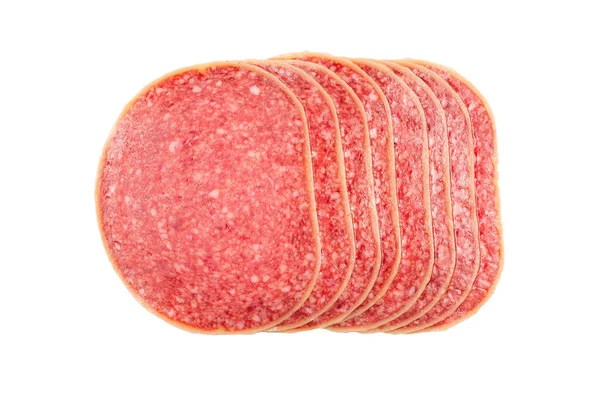 Gustose Fette Salame Isolate Sfondo Bianco — Foto Stock