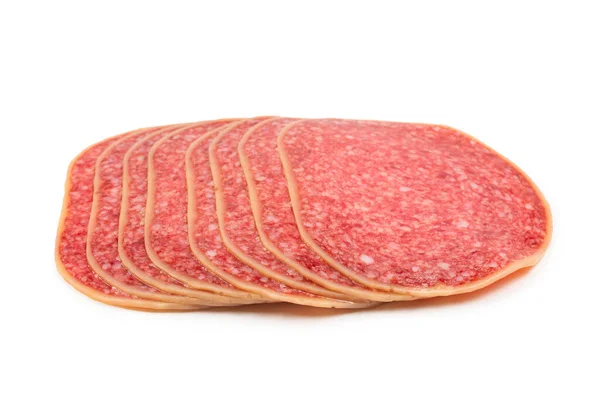 Tasty Salami Slices Isolated White Background — Stock Photo, Image