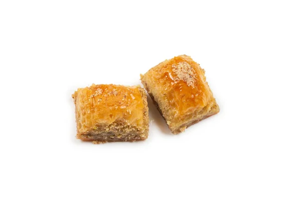 Delicioso Baklava Dulce Aislado Sobre Fondo Blanco Vista Superior —  Fotos de Stock