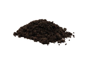 Beyaz arka planda izole edilmiş bir avuç toprak. Üst görünüm. 
