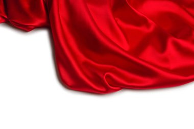 Kırmızı ipek ya da saten lüks kumaş dokusu soyut bir arka plan olarak kullanılabilir. Üst görünüm.