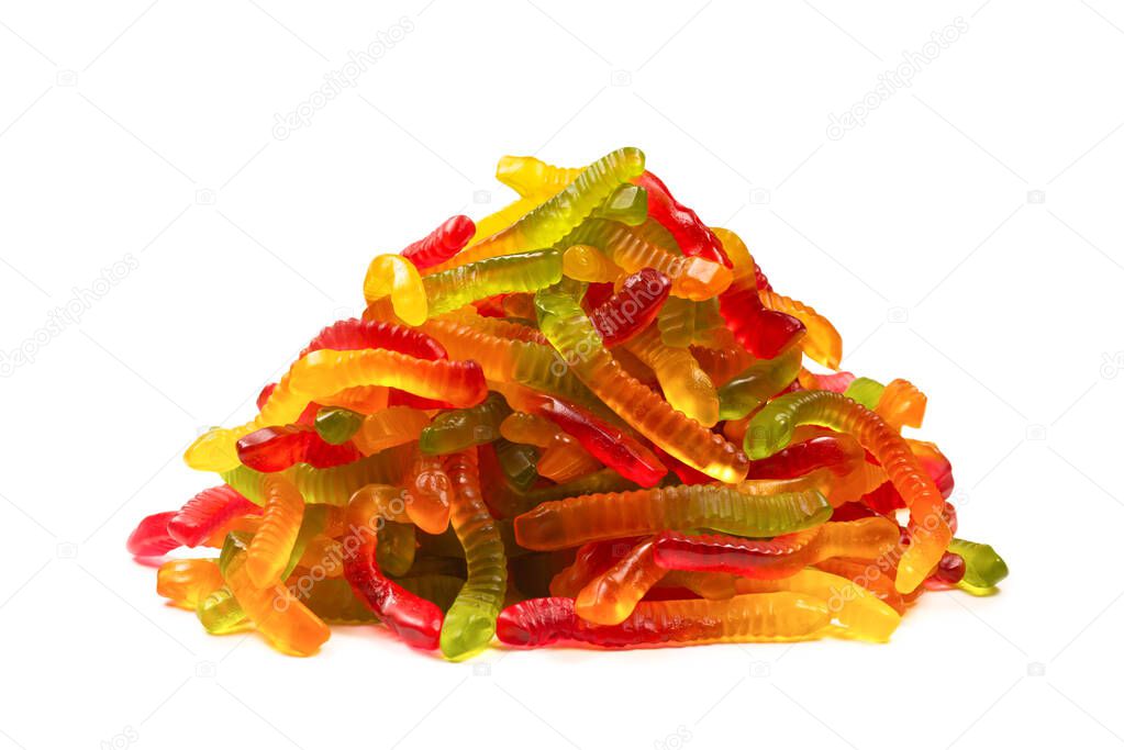 Juicy colorful jelly sweets. Gummy candies. Snakes. 