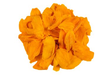 Tatlı mango dilimleri arka planda. Üst görünüm. 