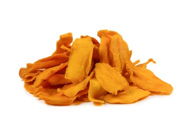 Tatlı mango dilimleri arka planda. Üst görünüm. 