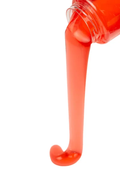 Czerwony Szlam Zabawka Kobieta Ręka Odizolowany Biały Widok Góry — Zdjęcie stockowe